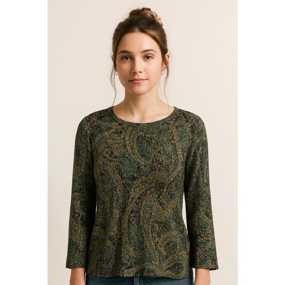 Vintage 90s y2k top blouse Nygard XL forest fairy paisley floral metallic